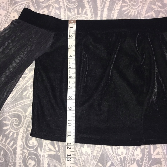 Velvet Off Shoulder Sheer Sleeve Crop Top - Picture 5 of 8